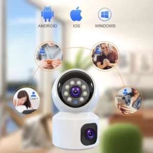 Ultra HD AI dual-lens 3MP WiFi baby monitor with dual IR LEDs, auto-tracking, two-way audio, and Carecam support.