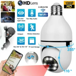 Bulb WiFi Camera Human Tracking 360° View, Two-Way Audio Cameras Color Night Vision